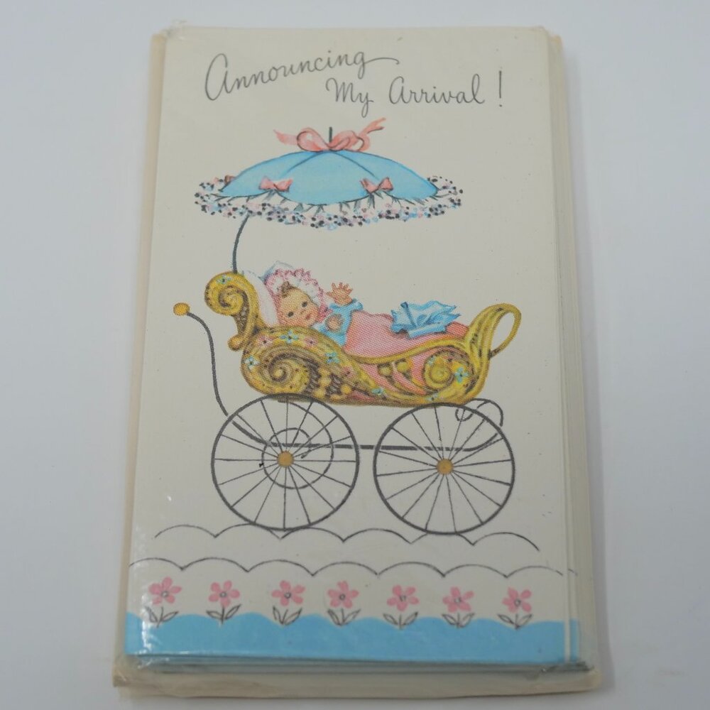 vtg 50s Sealed Package of 12 Baby Girl Birth Announcements Fairfield USA NOS